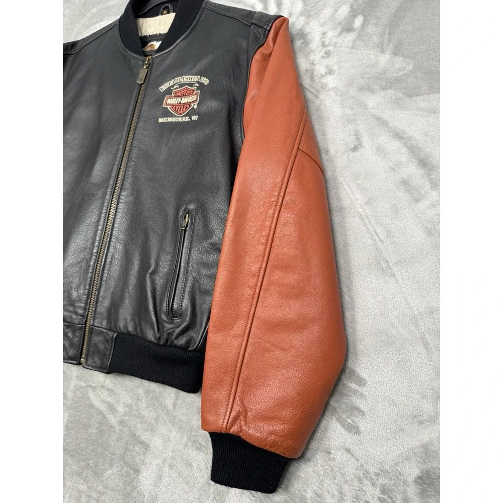 Vintage Harley Davidson Jacket Mens Medium Leather Bomber Milwaukee Biker Logo
